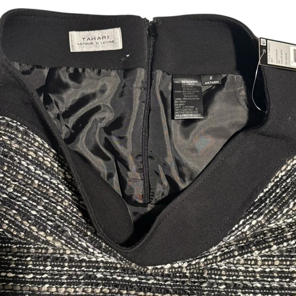 NWT Tahari Black & Gray Tweed Pencil Skirt Size 2 Fitted Y2K Clueless Classic - Picture 4 of 5